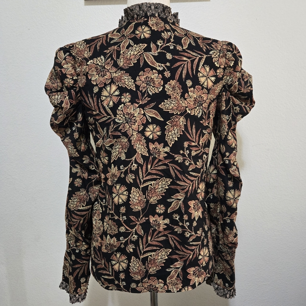 ​MISA Los Angeles Garance Blouse Gilded Paisley Floral Ruffle Puff Sleeve XS - Picture 9 of 15